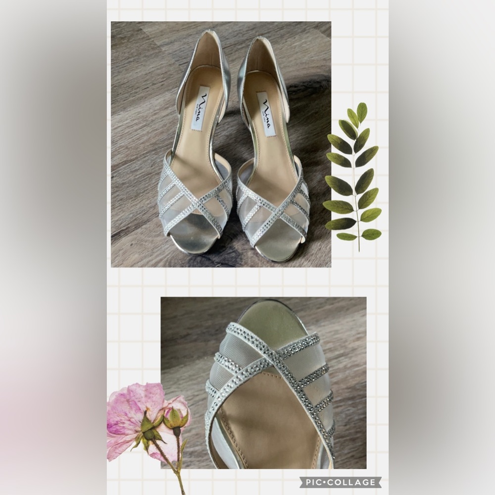 Nina NY Corita Silver Metallic Heels Size 8.5 Medium